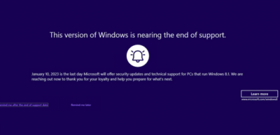微软提醒2023年后将不再支持Windows 8.1系统